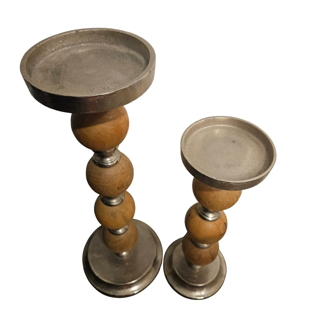 Wood Bead Candle Holders - Set of 2 - Farmhouse Decor‎ - Home Decor